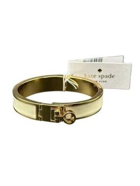 RARE Kate Spade Bow & Spades Turnlock Hinged Bangle Bracelet Gold Cream